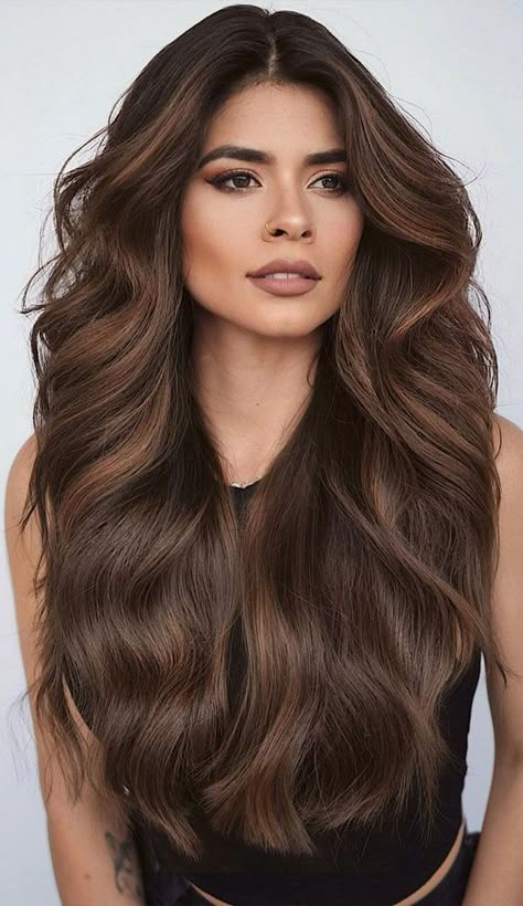 70+ Trendy Hair Colour Ideas & Hairstyles : Bold Face Frame Rich Brunette Hair Color Gloss, Balayage Summer, Brown Hair With Caramel, Long Curly Haircuts, Red Hair Inspiration, Balayage Brown, Brown Hair With Caramel Highlights, Hairstyle Examples, Chocolate Brown Hair Color