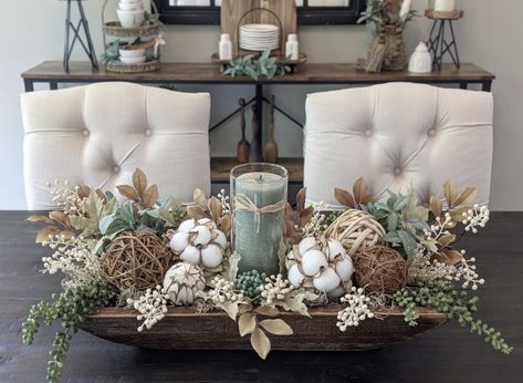 Rectangle Tray Decor Ideas, Centerpieces Dining Table, Wooden Bowls Decor, Coffee Table Centerpiece Ideas, Christmas Dining Table Decorations, Table Centerpiece Ideas, Dining Table Decorations, Dough Bowl Centerpiece, Bowl Decor