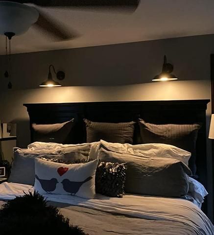 Lights Above Bed Wall, Lighting Behind Headboard, Above The Bed Lighting, Wall Lamp In Bedroom, Wall Mount Lamps Bedroom, Lights Over Headboard Above Bed, Above Bed Lights, Battery Powered Lights Wall Sconces, Wall Mount Lights Bedroom