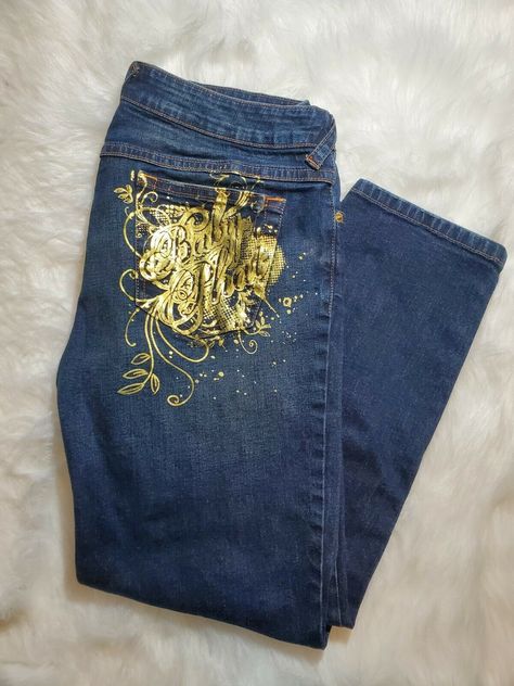 Y2k Gem Pants, Y2k Bedazzled Jeans, Baby Phat Outfits, Baby Phat 2000s, Baby Phat Clothes, Baby Phat Shirt, 2000s Jeans, Baby Phat Jeans, 2000s Clothing