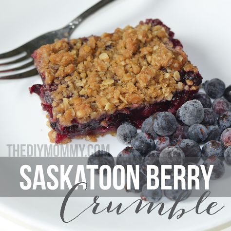 Saskatoon Berry Crumble Recipe Peach Berry Crumble, Saskatoon Recipes, Saskatoon Berry Recipe, Berry Crumble Recipe, Apple And Berry Crumble, Berry Crumble Bars, Berry Crisp Recipe, Vegan Crumble, Saskatoon Berry