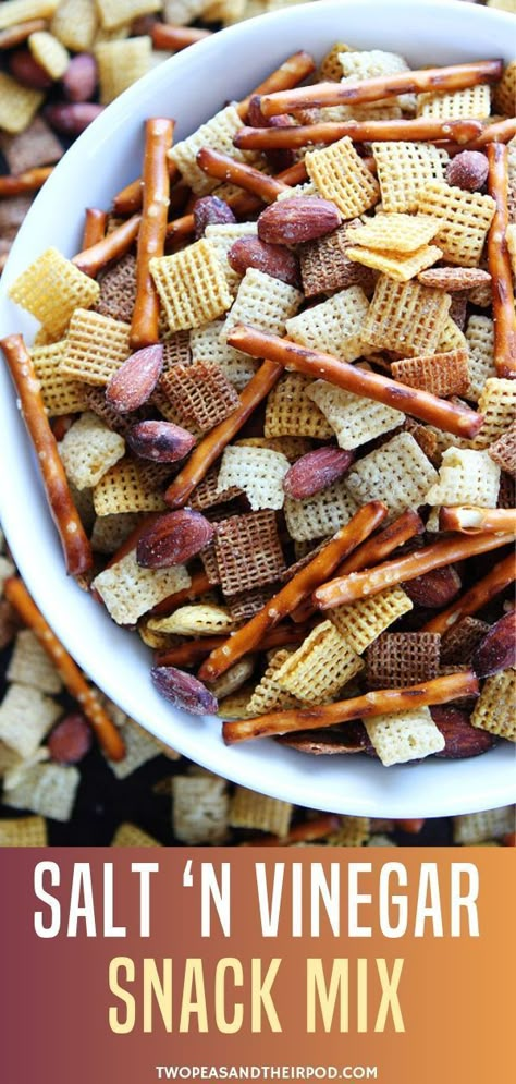 Make your very own salt and vinegar snacks at home! The snack mix are coated with butter, vinegar and salt mixture. You can also toss in Blue Diamond’s Salt and Vinegar Almonds for that added flavor and crunch! Follow this recipe for an awesome football game day snacking! Vinegar Snacks, Food Ideas For A Crowd, Best Christmas Food, Easy Snack Mix, Snacks At Home, Meals For Picky Eaters, Party Food For A Crowd, Snacks For Party, Trail Mix Recipes