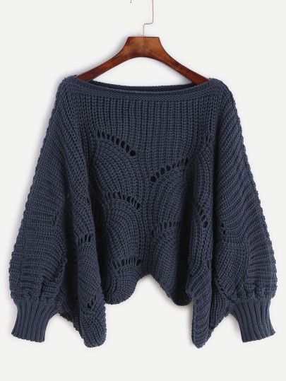 Cute Crochet Cardigan, Crochet Fashion Trends, Hollow Sweater, Lantern Sleeve Sweater, Women Sweaters Winter, Blue Pullover, Navy Sweater, Boatneck Sweater, Blue Sweater