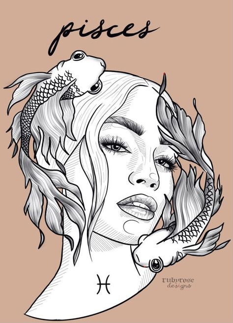 Pisces Woman Art, Pisces Zodiac Tattoo, Pisces Female, Pisces Women, Zodiac Sign Pisces, Pisces Woman, Zodiac Signs Pisces, Zodiac Tattoo, Zodiac Art