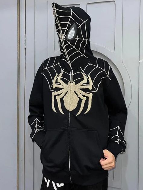 Style: Casual/Street/Vintage/Hip Pop/Punk 
 Fabric Content: Polyester 
 Fit Type: Loose Fit 
 Neckline: Hooded 
 Sleeve Length: Long Sleeve 
 Unique Design: This hoodie features a cool and handsome Spider Man print, perfect for fans of the iconic superhero or anyone who appreciates unique streetwear. 
 Convenient Zip Up: The zip up design makes this hoodie easy to put on and take off, perfect for those on the go. 
 Comfortable Fabric: Made with polyester, this hoodie offers a soft and comfortabl Spider Man Print, Man Styling, Zip Up Design, Unique Streetwear, Man Spider, Spring Outfits Men, Oversize Casual, Hoodie Brands, Checkered Shirt