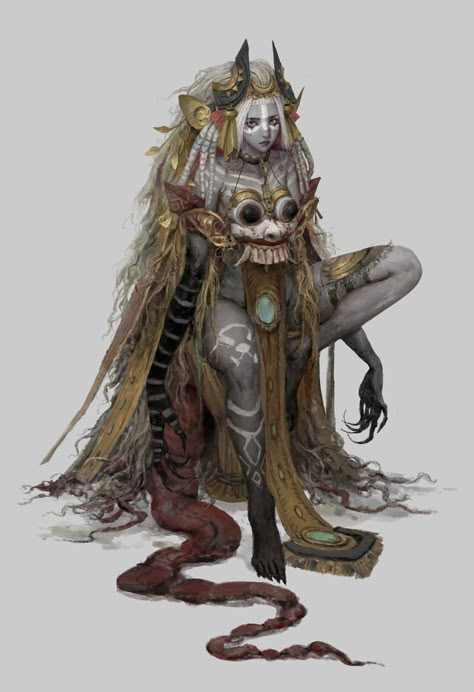 Tall Woman Character Design, Rakshasa Demons Hindus, Creature Concept Art Character Design, Bipedal Creature, Female Concept Art, Demon Character, Mythological Monsters, Queen Art, Mythology Art