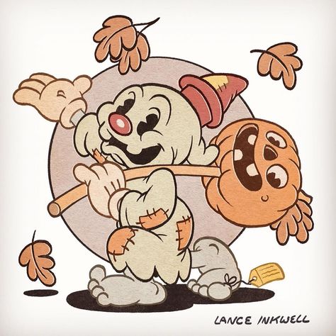 Lance Inkwell Halloween, Rubber Hose Ghost, 70s Cartoon Art, Old Cartoon Style Art, Rubber Hose Tattoo, Vintage Cartoon Characters, Rubber Hose Art, Rubber Hose Style Art, Lance Inkwell