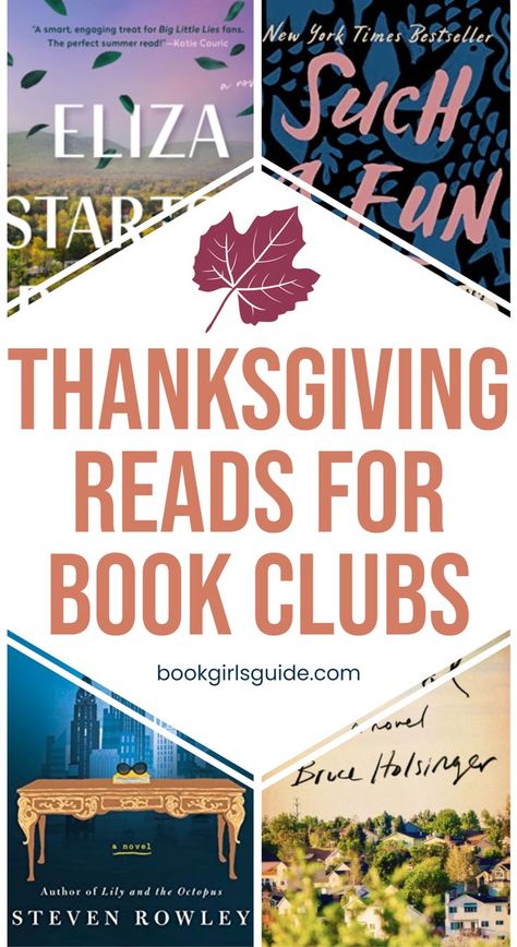 These Thanksgiving books for adults are perfect for book clubs or to read on your own to help you get in the holiday spirit. The list of recommendations are broken down into books with thanksgiving dinner scenes and books about Thanksgiving, where the holiday plays a more prominent role in the plot. Thanksgiving Fiction Books, Good Books For Book Club, Books To Read During The Holidays, Thanksgiving Romance Books, Thanksgiving Book Club Ideas, Fall Book Club Books, Fall Bookclub Food Ideas, Friendsgiving Book Club, November Book Club Theme