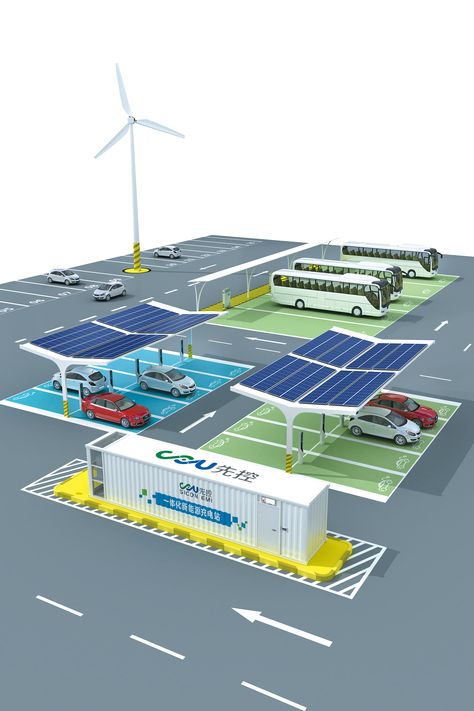 New energy integration charging station consists of PV module, energe storage battery, DC confluence current cabinet, bidirectional PCS, low voltage switch cabinet and charging infrastructure, which is standard and intergrated station with good flexibility, high level of integration and Rapid deployment. Electric Charging Station, Ev Charging Station Design, Charging Station Ideas, Switch Cabinet, Fuel Station, Workshop Projects, Electric Charging Stations, Case Study Design, Electric Charge