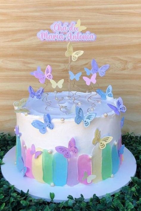 Girly Birthday Cakes, Butterfly Birthday Cakes, Girly Cakes, 3rd Birthday Cakes, Simple Cake Designs, Creative Birthday Cakes, Simple Birthday Cake, Butterfly Cakes, Cake Decorating Designs