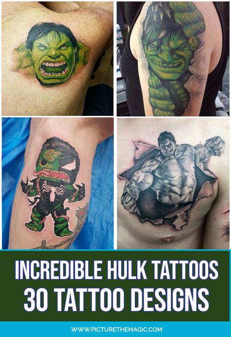 The Best Incredible Hulk Tattoo Ideas! Over 30 amazing designs to help you Hulk Smash. #avengers #marvel #tattoo #disney Hulk Tattoo Ideas For Women, Marvel Avengers Tattoo, Hulk Tattoo Ideas, Incredible Hulk Tattoo, Hulk Tattoo Design, Incredible Hulk Tattoo Ideas, Hulk Symbol Logo, Hulk Hands, Hulk Tattoo