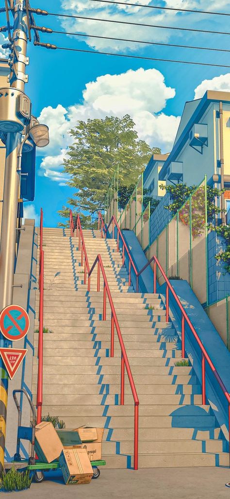 wenay_anime Red Stairs, Photowall Ideas, Japon Illustration, Japan Aesthetic, Aesthetic Japan, Cool Wallpapers Art, Background Art, Dreamy Art, 판타지 아트