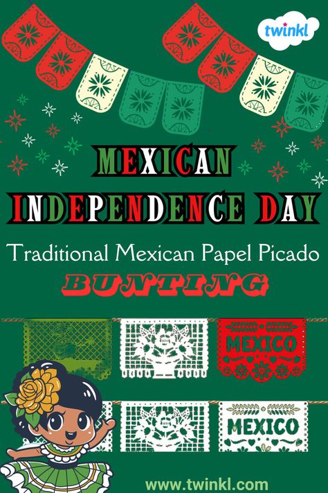 Traditional Mexican Papel Picado Bunting Mexican Independence Day Crafts, Independence Day Crafts, Independence Day Activities, Mexican Papel Picado, Hispanic Heritage Month Activities, Mexican Independence Day, Mexican Independence, Hispanic Culture, Mexican Decor