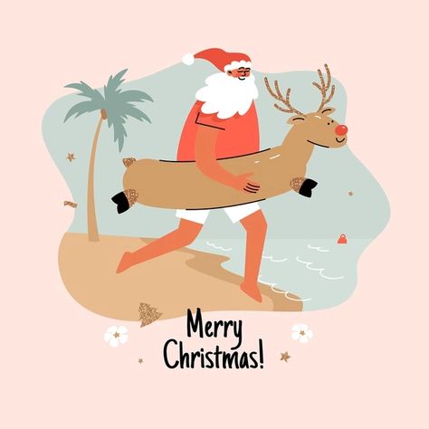 Christmas In July Illustrations, Tropical Christmas Illustration, Australian Christmas Illustration, Summer Christmas Illustration, Surf Christmas, Illustrated Holiday Cards, Australia Christmas, California Christmas, Tj Max