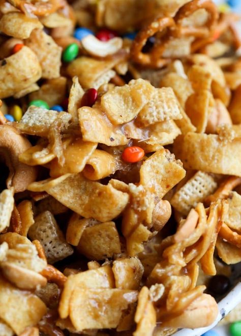 Frito Snack Mix - Easy Snack Mix Recipe | Cookies and Cups Chip Mix Party, Frito Sweet Snack, Crispix Snack Mix Recipe Sweet, Sweet And Salty Snack Mix Recipes Chex Cereal, Crispix Mix Recipes Original, Caramel Fritos, Crunchy Snack Ideas, Crispix Mix Recipes, Fritos Bars