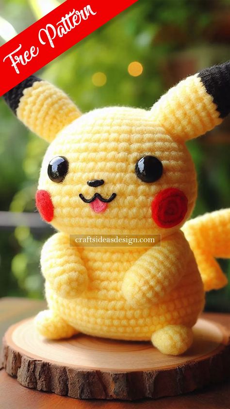 Pikachu Amigurumi - Free Pattern - Crafts Ideas Evee Pokemon Free Crochet Pattern, Pokemon Crochet Patterns Free Blanket, Crochet Pokeball Pattern Free, Pokeball Crochet Pattern Free, Yellow Yarn Crochet Projects, Pikachu Amigurumi Free Pattern, Marvel Crochet Patterns Free, Free Pokemon Crochet Patterns, Free Crochet Animal Patterns