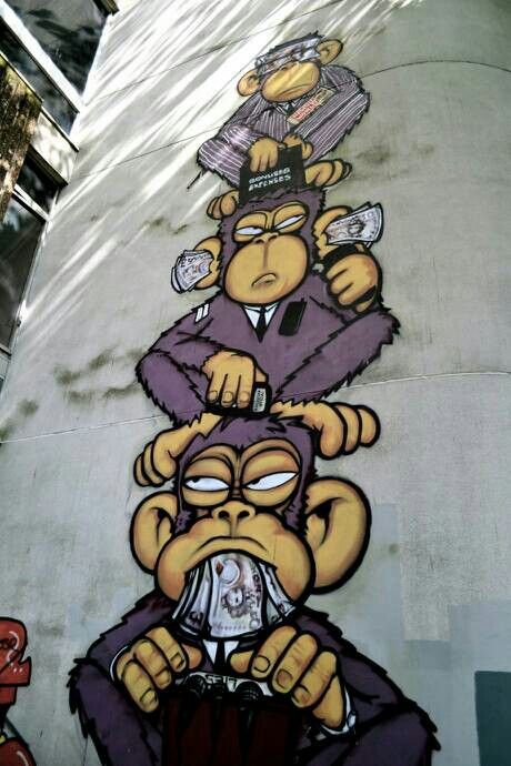 Monkey money Wise Monkeys, Brighton Uk, Urban Street Art, Amazing Street Art, Graffiti Murals, Graffiti Characters, Street Graffiti, Dope Art, Chalk Art