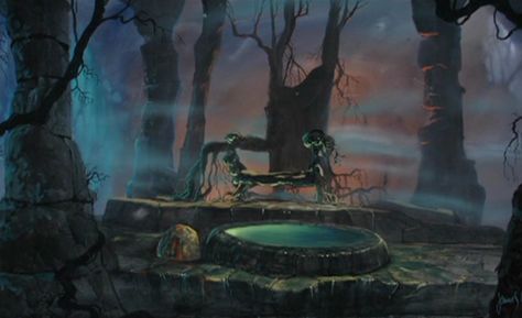 Living Lines Library: The Black Cauldron (1985) - Concept & Production Art Childhood Aesthetic, Black Cauldron, Horror Cartoon, Disney Crossover, The Black Cauldron, Disney Background, Disney Concept Art, Walt Disney Pictures, Old Disney