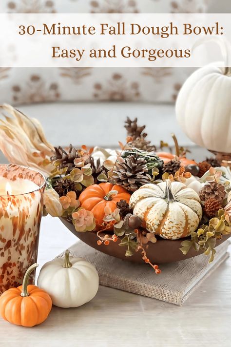 Make this easy and pretty fall dough bowl! Step-by-step directions and lots of ideas and tips. Thanksgiving Dough Bowl Centerpiece, Fall Dough Bowl, Dough Bowl Centerpiece, Bowl Centerpiece, Bread Bowls, Dough Bowl, Fall Centerpiece, Fall Decor Diy, Wood Bowls