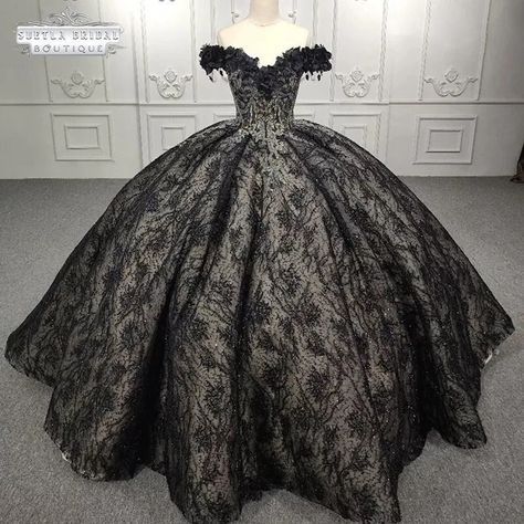 Black Lace Wedding Dress Black Beaded Ball Gown off the - Etsy UK Gothic Fairytale, Quinceanera Dresses Red, Champagne Quinceanera Dresses, White Quinceanera Dresses, Purple Quinceanera Dresses, Quinceanera Dresses Gold, Black Quinceanera Dresses, Black Ball Gown, Ball Gown Dress