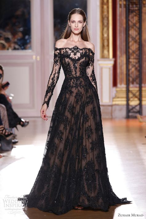 zuhair murad couture fall winter 2012 Evening Dress Long, Lara Jean, Off Shoulder Gown, Beautiful Maxi Dresses, Long Sleeve Prom, فستان سهرة, Mode Design, Black Wedding Dresses, Prom Dresses Long With Sleeves