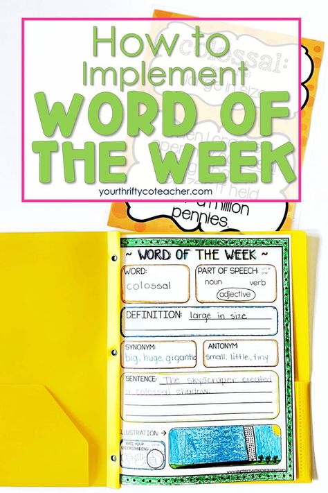 Word Of The Week Worksheet, Word Of The Day For Students, Word Of The Day Activities, Word Of The Week Bulletin Board, Word Of The Week Ideas, Third Grade Word Work, 3rd Grade Vocabulary Words, Reading Week Ideas, Word Of The Day Vocabulary