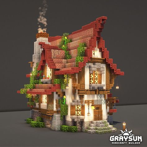 Minecraft Building Projects, Minecraft Warehouse Design, Orange House Minecraft, Minecraft Mayors House, Creative Minecraft Houses, Minecraft Building Ideas Vanilla, Minecraft Florist, Minecraft Sniffer House, Red House Minecraft