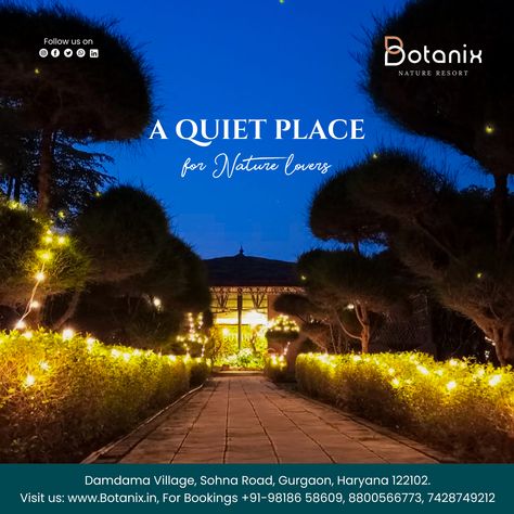 Escape to Botanix Nature Resort, a tranquil haven for nature lovers seeking serenity. Immerse yourself in lush landscapes, soothing sounds of wildlife, and breathtaking vistas. #BotanixNatureResort #NatureEscape #TranquilRetreat #NatureLoversParadise #SerenityAwaits #LushLandscapes #EscapeTheCity #ReconnectWithNature #PeacefulGetaway #BreathtakingViews #NatureInspiration #RetreatandRelax Resort Social Media Post, Resort Ads, Nature Resort, Social Media Post Ideas, Office Creative, Hotel Ads, A Quiet Place, Social Media Advertising Design, Social Media Calendar