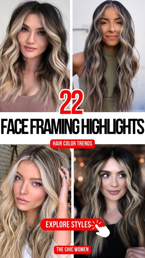 Best Face-Framing Hair Highlights for a Radiant Look Hair Highlights Around Face, Face Framing Highlight Placement, Frame Face Highlights, Highlight Around Face, Front Piece Highlights, Blond Face Framing Highlights, Brunette With Face Framing, Brown Face Framing Highlights, Blonde Highlights Face Framing