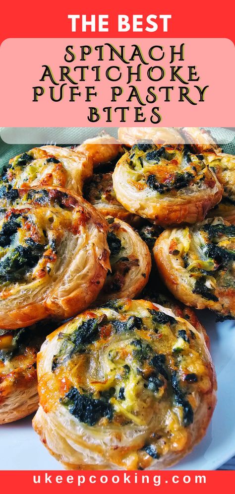 Looking for the perfect appetizer? Try the best Spinach Artichoke Puff Pastry Bites! These quick and easy puff pastry pinwheels are filled with a delicious mix of spinach, artichokes, and cheese, making them the ultimate crowd-pleaser. Perfect for any occasion, these cheesy bites are sure to be a hit at your next gathering!