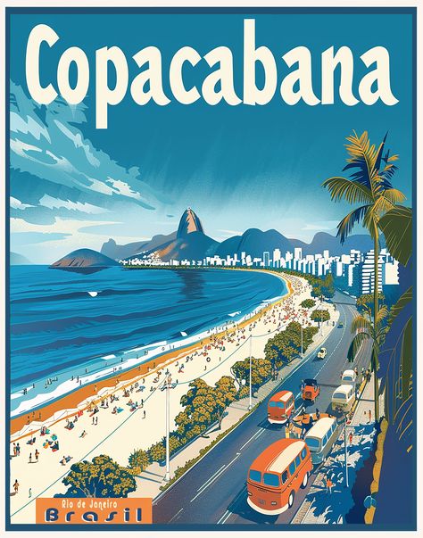 Location Wallpaper, Brazil Girls, Beach Art Deco, Brazil Art, Travel Photo Album, Art Deco Poster, Travel Wallpaper, Vintage Travel Posters, Outer Banks