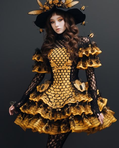 #fashionai #beehivefashion #beehive_competition #beefashion #beeinspired #beeinspiredclothing #ai #fashion #FashionEnthusiasts #DiscordCommunity #digitalfashion #aicompetition #fashioncompetition #FashionAiPro #web3 #nft #art #metaverse #aiart #aiartists #joinusnow Erin Taylor, Fashion Competition, Ren Fest, Bee Costume, Bee Inspired, Bee Hive, Halloween Costumes, Bee, Fashion Show