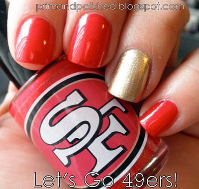 Prim and Polished: A Nail Polish Blog: San Francisco 49ers Nail Polish Sf Giants Nails, 49ers Nails, Football Nail Art, Beer For Hair, Football Nails, Nails Chrome, Awesome Nails, Nail Ring, Cute Nail Designs