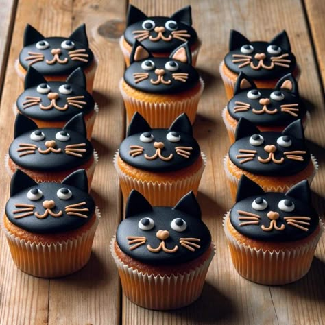 Black Cat Oreos, Cat Cakes For Kids, Kitten Cupcakes, Fun Cake Ideas, Black Cat Cupcakes, Cat Cakes, Passion For Baking, Cat Cupcakes, Cupcakes Decorados