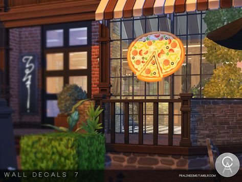 The Sims Resource - Wall Decals 7 Sims 4 Restaurant, Fire Animation, Custom Pizza, Sims 4 Clutter, Pizza Design, Twinkly Lights, Family Outings, Bottle Candles, Sims 4 Cc Furniture