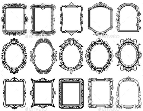 Round, oval, rectangular vintage victorian, baroque vector frames. Set of floral elegant frames illustration Vintage Frame Tattoo, Frames Illustration, Picture Frame Template, Victorian Picture Frames, Framed Tattoo, Victorian Pictures, Victorian Frame, Baroque Frames, Vintage Borders