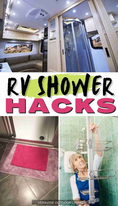 Rv Shower Storage, Rv Shower Storage Ideas, Camper Shower Organization, Camp Shower Caddy, Camping Shower Caddy, Turn Rv Shower Into Storage, Shower Curtains Ideas, Shower Hacks, Car Camping Shower Curtain