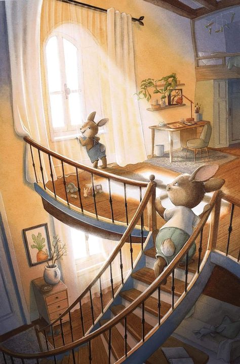 Julie Mellan, Homes In The Woods, Knitting Cartoon, Cute Animals Drawings, Baby Room Paintings, Bunny Rabbit Art, Childrens Book Illustrations, Susan Wheeler, Adobe Animate