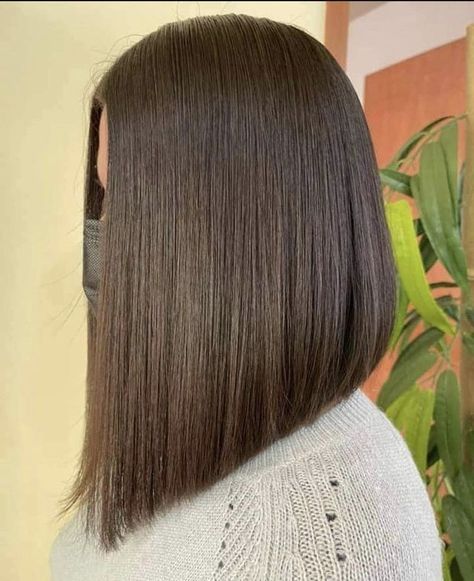 Triangular One Length Haircut, Short In The Back Long In The Front Hair, Triangular Bob, Triangular Haircut, Long Aline Bob, Tuns Bob Lung, Very Long Bob, Bob Lung, Bob Pendek