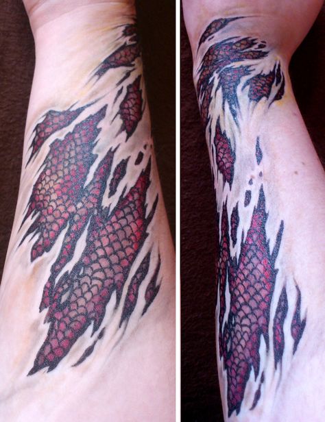 Biomechanic Dragonscale Tattoo by ms-sternenhagel Snakeskin Tattoo, Dragon Scales Tattoo, Dragon Scale Tattoo, Skin Tear Tattoo, Scales Tattoo, Ripped Skin Tattoo, Skin Tattoo, Scale Tattoo, Japanese Dragon Tattoo