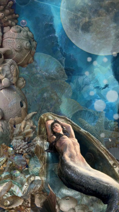 basking in the moonlight #beauty #wallpaper #vintage #nature #art #siren #mermaid #mermaidcore #sirencore #beach #ocean #shells #sea Mermaid Aesthetic Wallpaper, Siren Mythology, Moonlight Beauty, Ocean Shells, Siren Mermaid, Beauty Wallpaper, Wallpaper Vintage, Vintage Nature, Nature Art