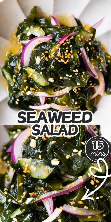 Seaweed is a healthy ingredient and this seaweed salad recipe is made with Korean dried seaweed, salt, sugar, rice vinegar, sesame oil and chili flakes. Seaweed Banchan, Korean Seaweed Salad, Recipes With Seaweed, Seaweed Wraps Recipes, Seaweed Salad Recipe, Seaweed Recipes, Healthy Korean Recipes, Malaysia Recipes, Takeout Recipes