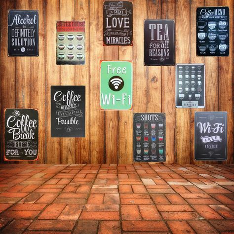 buy Free WIFI Shabby Chic Home Bar Cafe Vintage Wall Decor Art Metal Tin Signs Pub Tavern Retro Decorative Plates Metal Poster A755 - worldwide free shipping  #Shabbychic	#chicdecor	#Shabbychicdecorwall Wrought Iron Sign, Cafe Vintage, Shabby Chic Home, Sign Materials, Vintage Cafe, Cafe Wall, Coffee Decor, Décor Boho, Metal Wall Sign