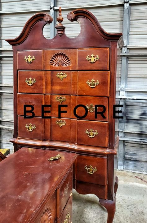 Lamp Black Highboy | General Finishes Design Center Painted Highboy Dresser, Highboy Dresser Makeover, High Boy Dresser, Water Based Wood Stain, Boy Dresser, Highboy Dresser, Hi Boy, Clothing Upcycle, Furniture Flipping