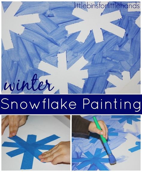 Try this easy tape resist snowflake painting idea for kids. Quick and simple for even the youngest artist! This snowflake painting idea is neat winter fun! Snowflake Painting, Winter Crafts For Toddlers, Snowflakes Art, Art Enthusiast, Painting Activities, Winter Preschool, Daycare Crafts, Winter Crafts For Kids, Preschool Christmas