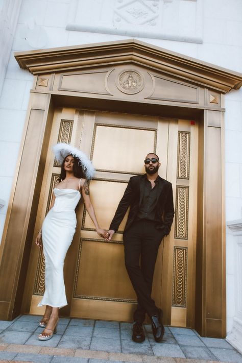 chic wedding, lux wedding, vegas wedding, city wedding, elopement Wedding In Vegas Outfit, Vintage Style Elopement, Elegant Courthouse Wedding Dress, Courthouse Dress Wedding, City Elopement Ideas, Court Wedding Aesthetic, Wedding Courthouse Dress, Men’s Courthouse Wedding Outfit, Classic Elopement