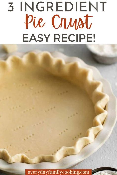 This 3 ingredient pie crust is made with flour, salted butter, and a bit of ice water. It’s proof that you don’t need a lot to get perfectly flaky and buttery results! 3 Ingredient Pie, Pie Crust With Butter, Buttery Flaky Pie Crust, Homemade Pie Recipes, Flaky Pie Crust Recipe, Pie Crust Recipe Easy, Desserts With Few Ingredients, Butter Pastry, Homemade Pie Crust Recipe