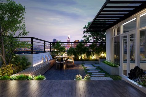 Rooftop Terrace Design Penthouses, Penthouse Terrace Ideas, Penthouse Design Interiors, Penthouse Exterior, Small Penthouse, Penthouse Garden, Penthouse Ideas, Penthouse Terrace, Roof Terrace Design