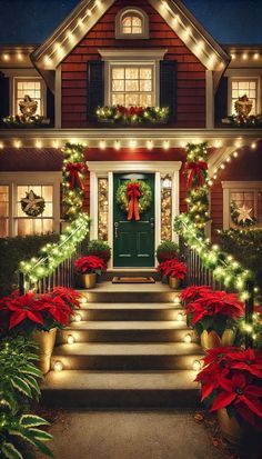 Traditional Christmas Outdoor Decor, Christmas Lights Ideas Outdoor, Timeless Christmas, Outdoor Christmas Decoration Ideas, Outdoor Decoration Ideas, Christmas Houses, Porch Steps, Christmas Look, Christmas Elements