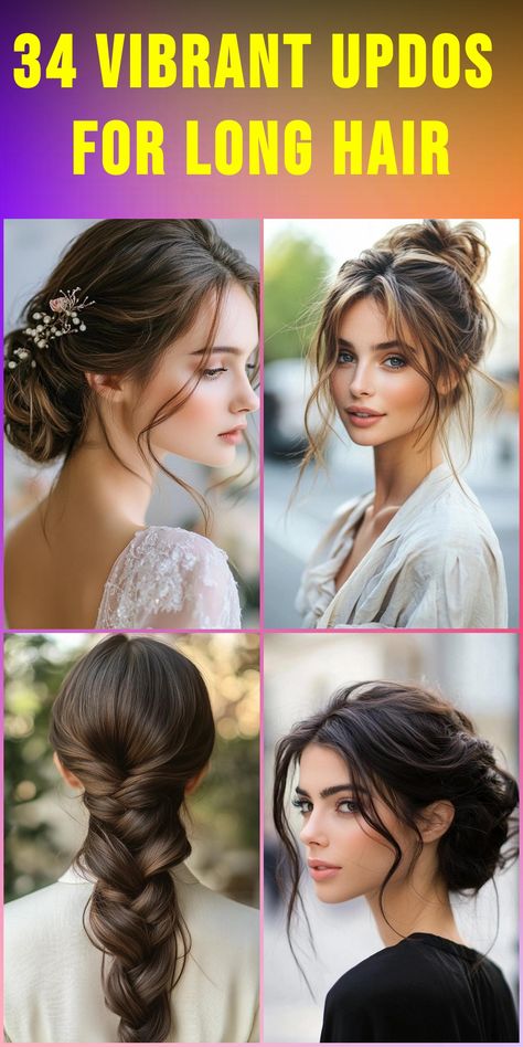 Unleash the potential of your long locks with 34 breathtaking updo hairstyles. These gorgeous styles range from intricate braided crowns to sleek top knots, offering something for every taste and skill level. Perfect for weddings, proms, or everyday glamour, these updos will make you feel like a true hair goddess. Embrace the versatility of your long hair and turn heads wherever you go. Straight Hair Braids, Elegant Updos For Long Hair, Long Hair Updos, Fishtail Braid Updo, Sleek Straight Hair, Vintage Updo, Updos For Long Hair, Ponytail Updo, Single Braid